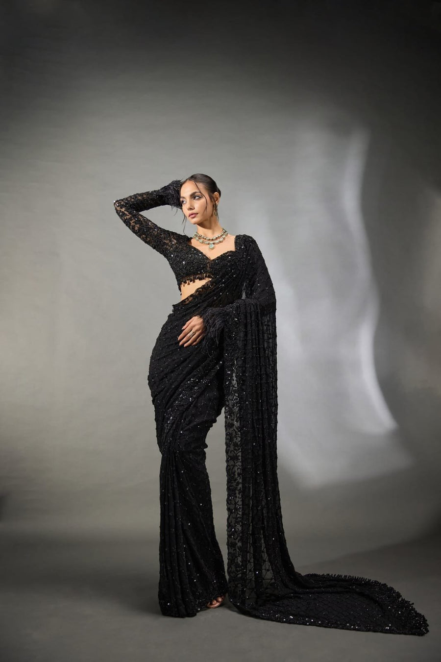 Starry Night - Georgette Saree with Zalar Attached in Pallu