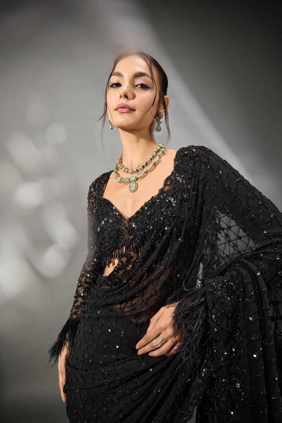 Starry Night - Georgette Saree with Zalar Attached in Pallu