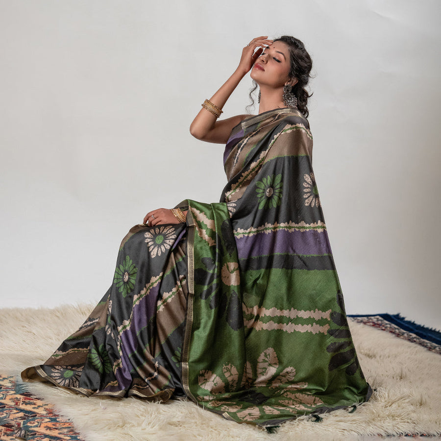 The Boho-Chic Batik - Soft Silk Fusion Saree